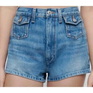 Re / Done 70s Inspired Front Pockets Blue Denim Shorts Women's Size 31 NWT